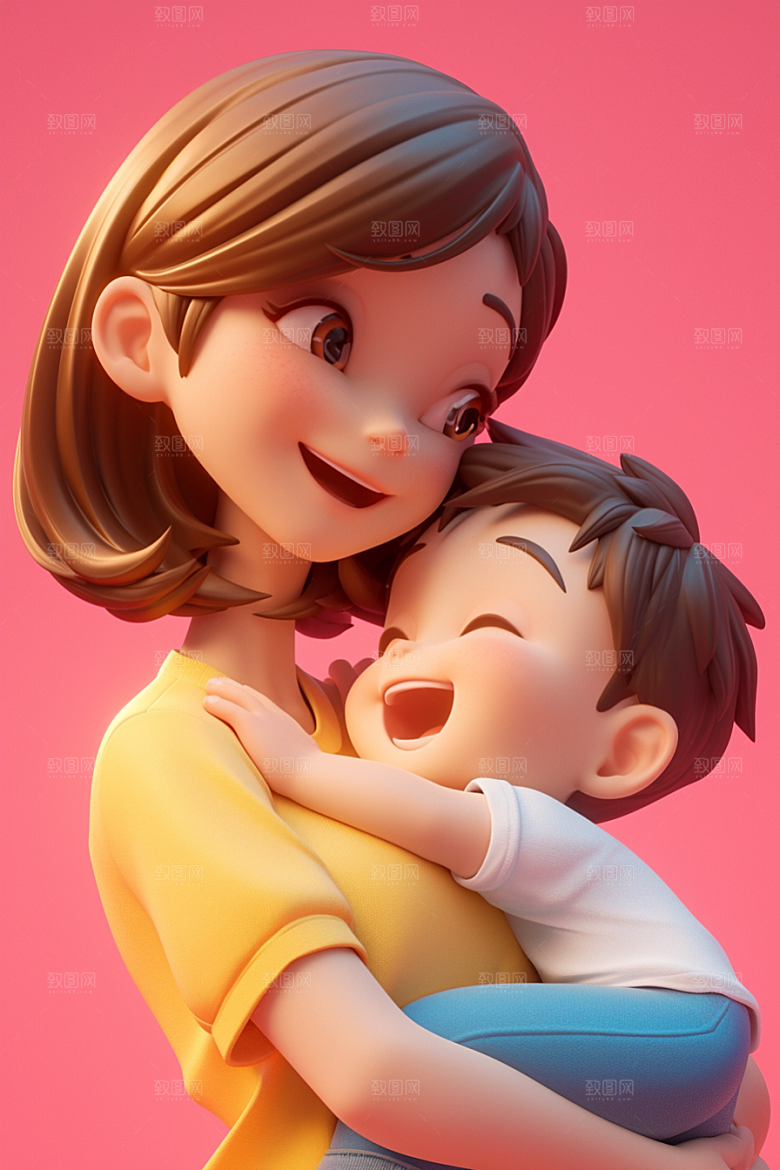 母亲和孩子温馨母爱模型