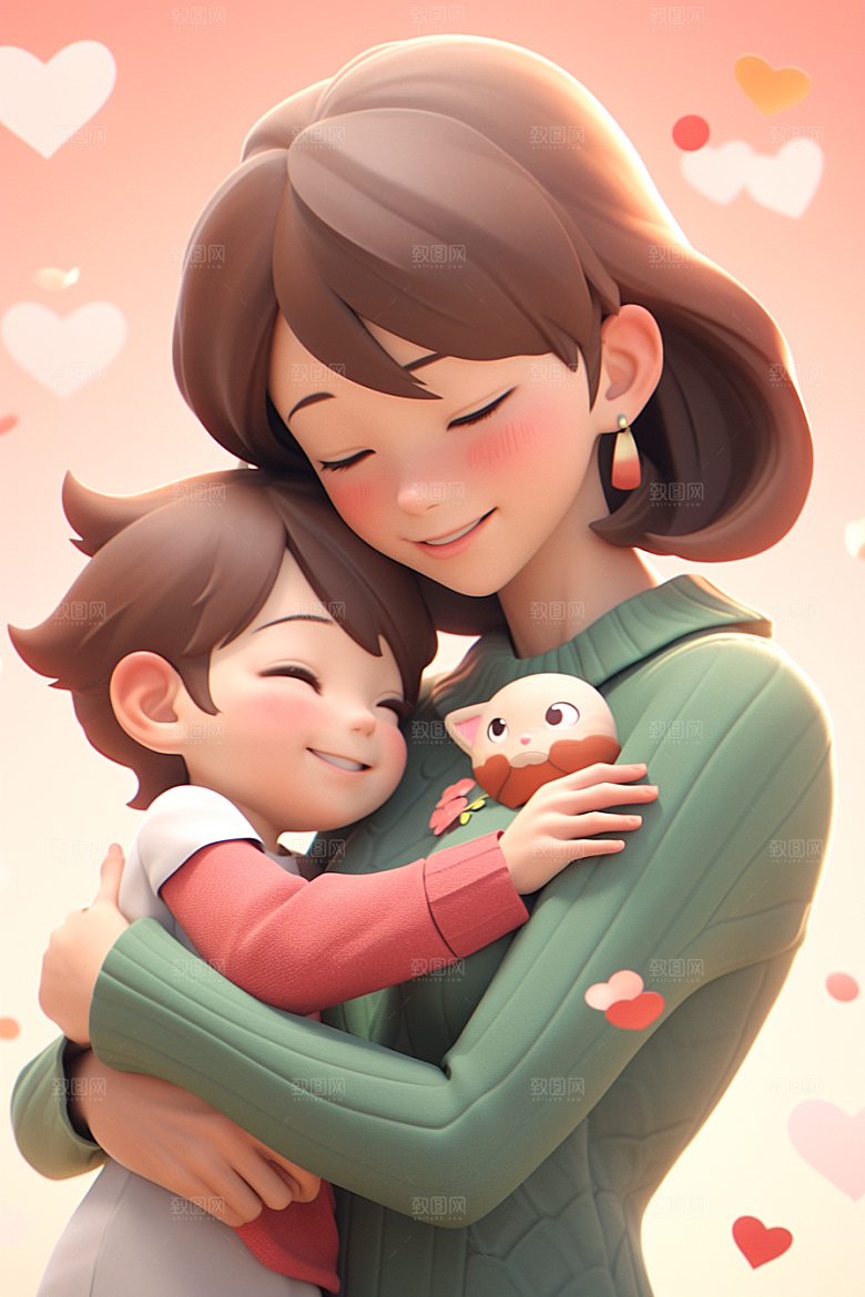 母亲和孩子亲子温馨模型
