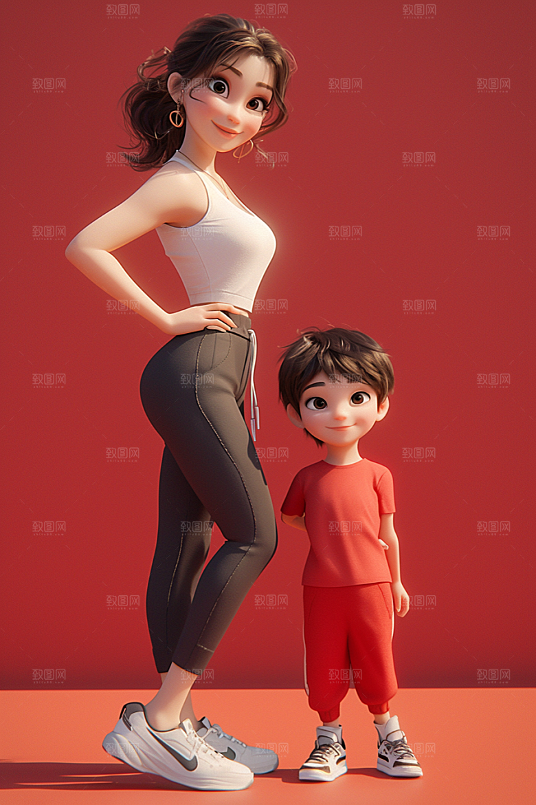 母亲和孩子家庭3D模型