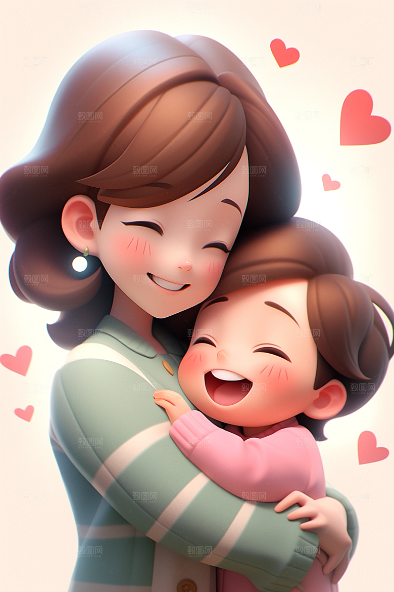 母亲和孩子母亲节立体模型