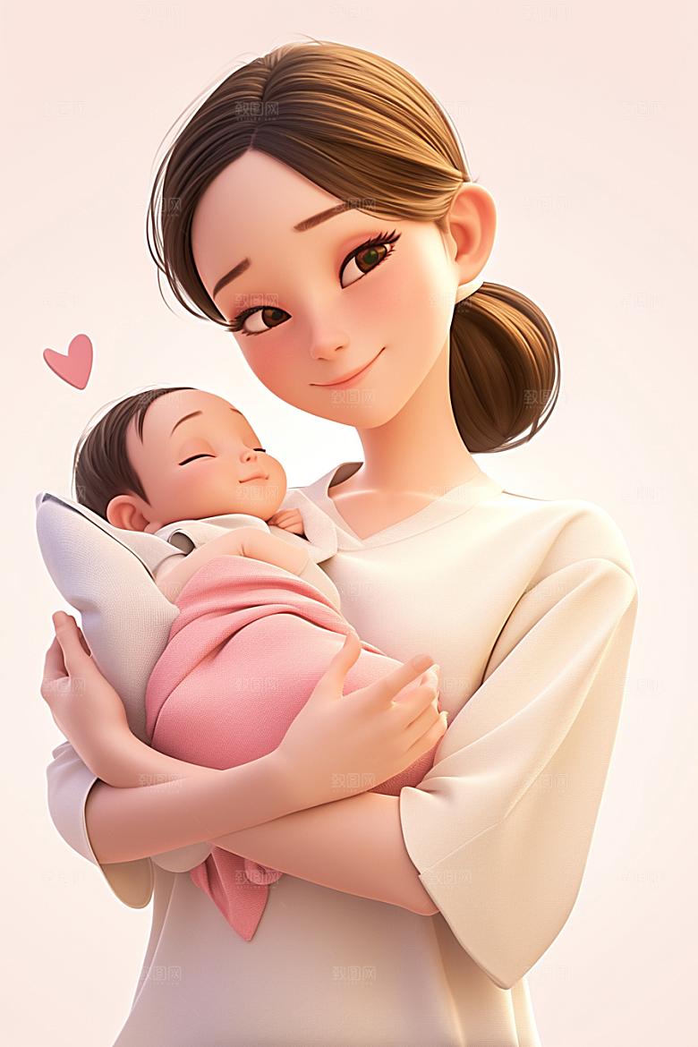 母亲和孩子温情立体模型