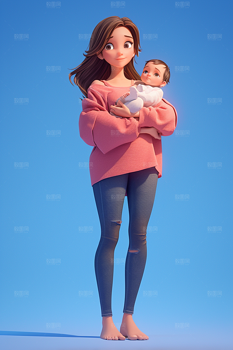 母亲和孩子3D母爱模型