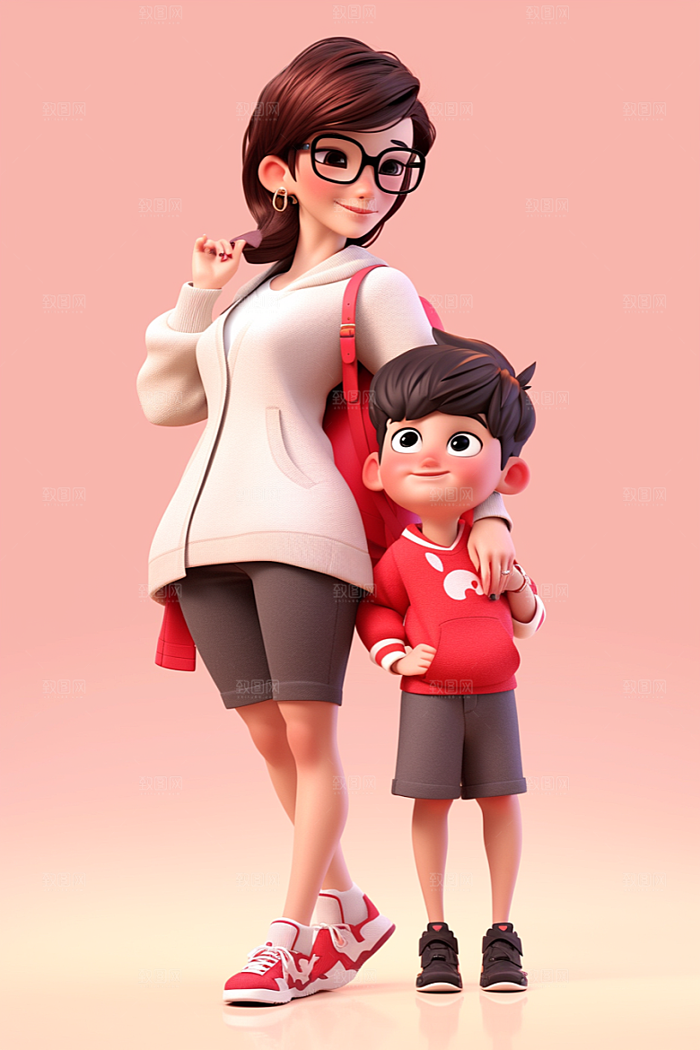 母亲和孩子人物家庭模型