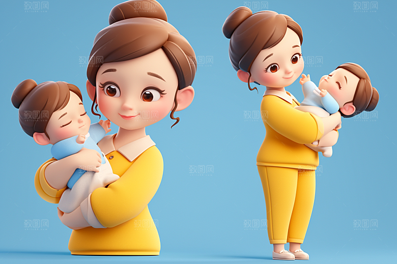 母亲和孩子温情立体模型