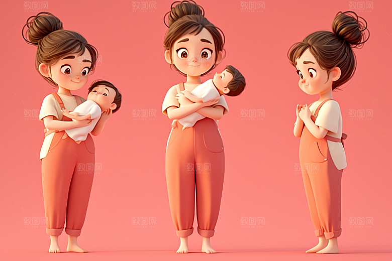 母亲和孩子3D立体模型