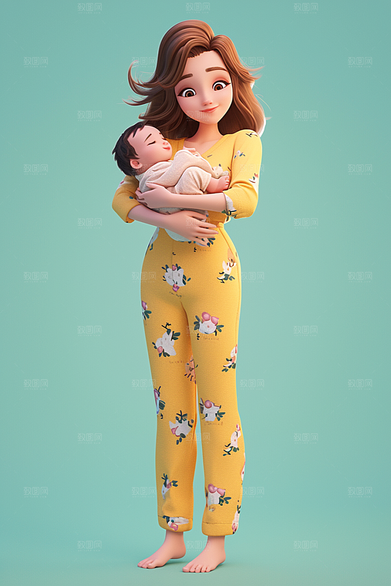 母亲和孩子亲情3D模型