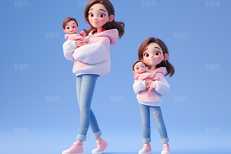 母亲和孩子亲子立体模型