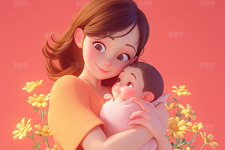 母亲和孩子温情母亲节模型