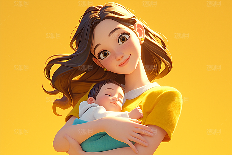 母亲和孩子人物3D模型