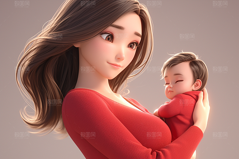 母亲和孩子温情立体模型