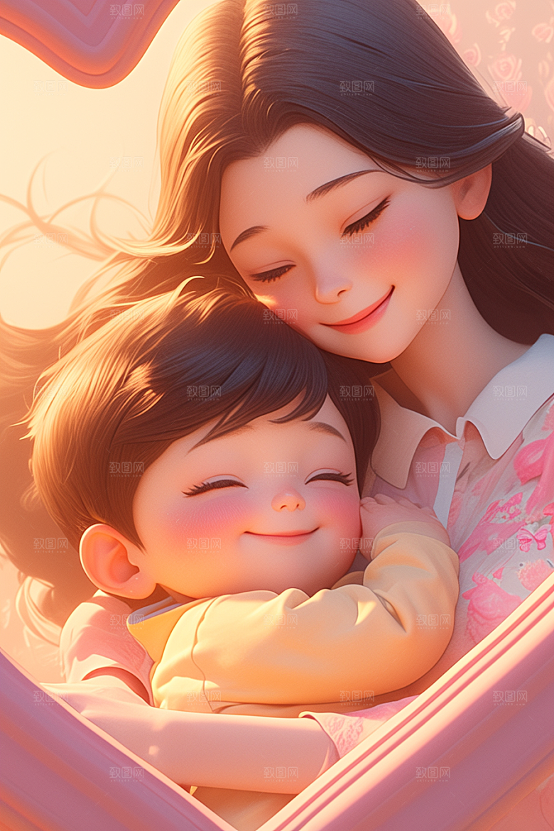 母亲和孩子亲子母亲节模型