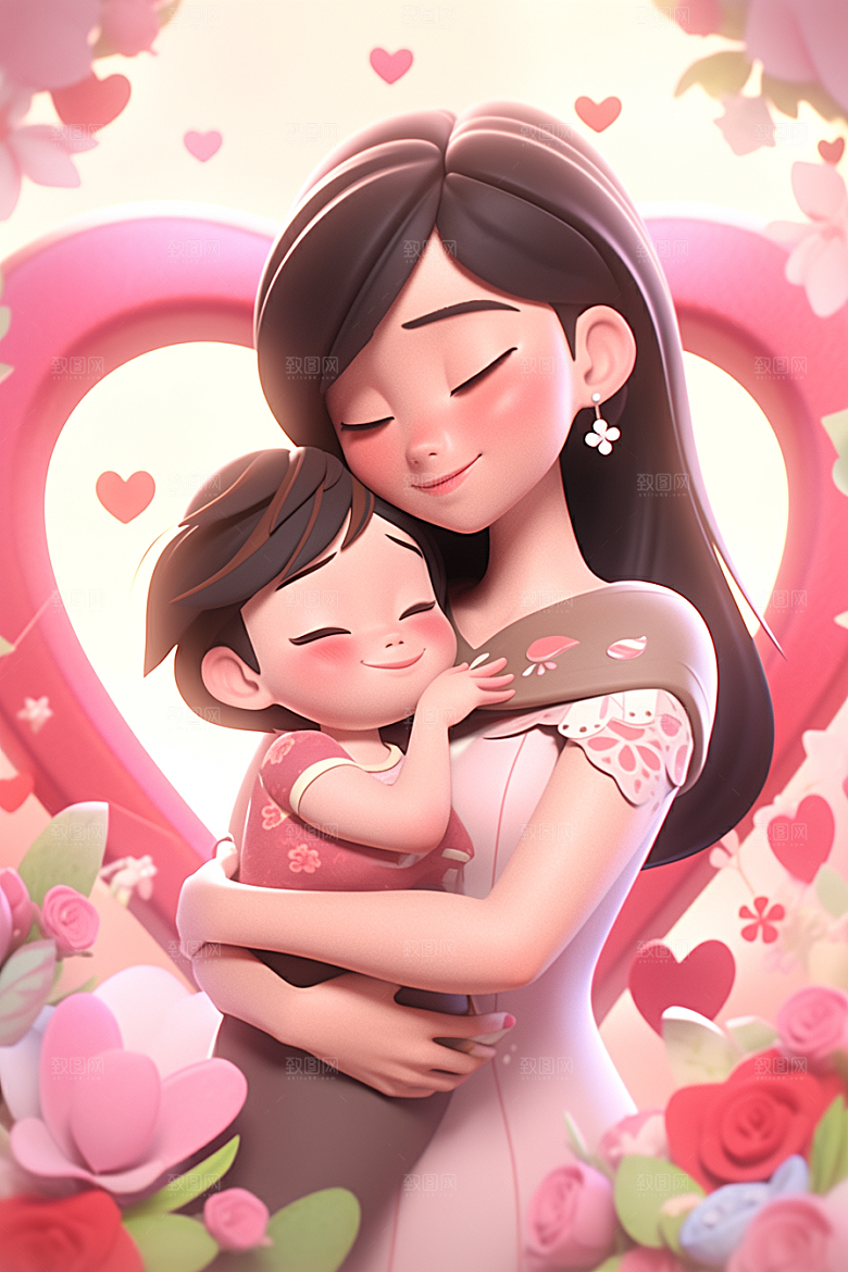 母亲和孩子亲子温馨模型