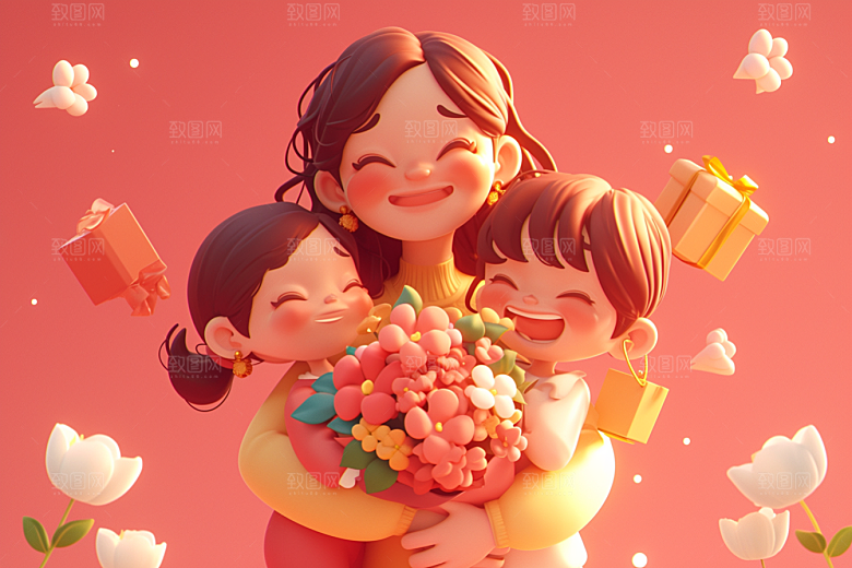 母亲和孩子亲子人物模型