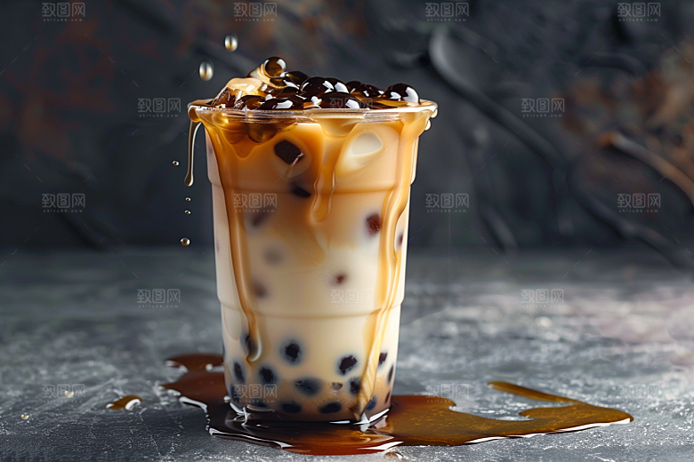 奶茶果茶美味摄影图