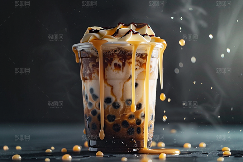 奶茶果茶美味摄影图