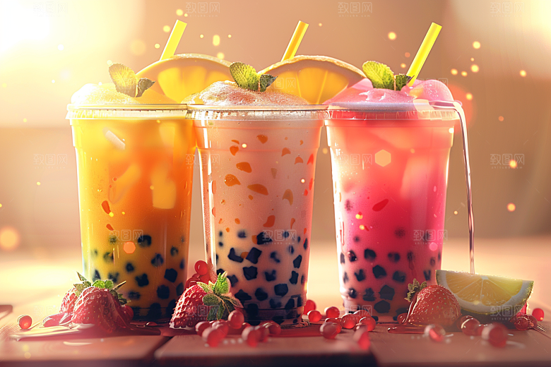 奶茶饮料甜品摄影图