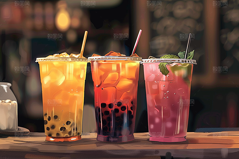 奶茶卡路里果茶摄影图