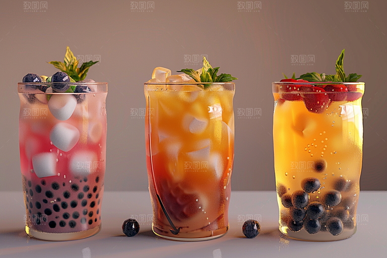 奶茶果茶甜品摄影图
