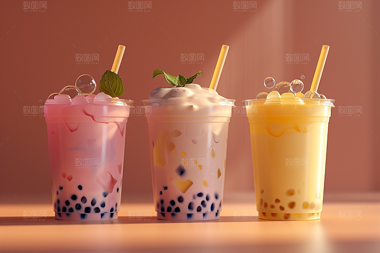 奶茶甜品果茶摄影图