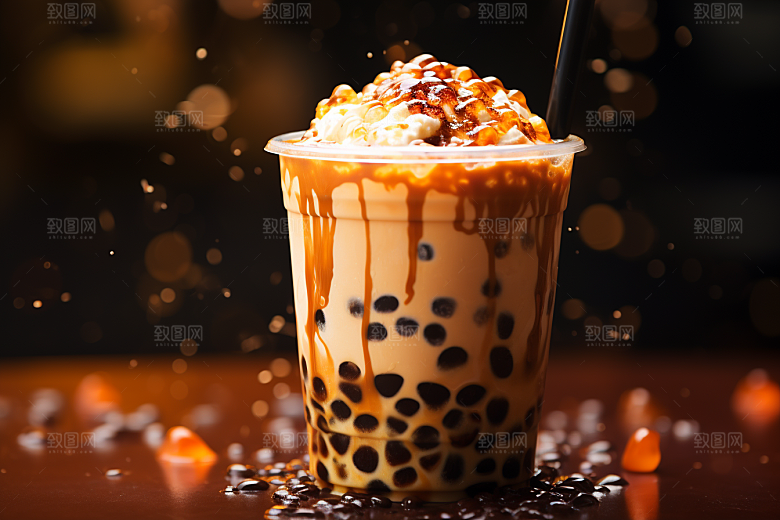 奶茶卡路里甜品摄影图