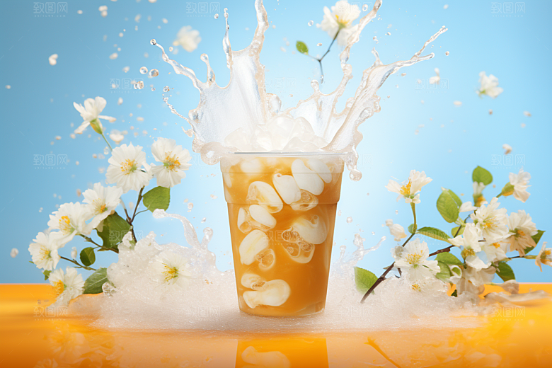 奶茶卡路里果茶摄影图