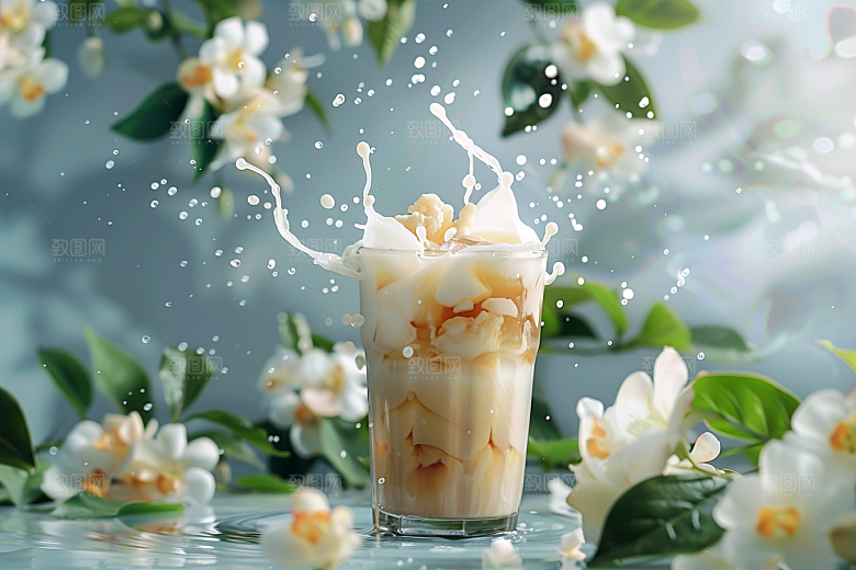 奶茶果茶美味摄影图