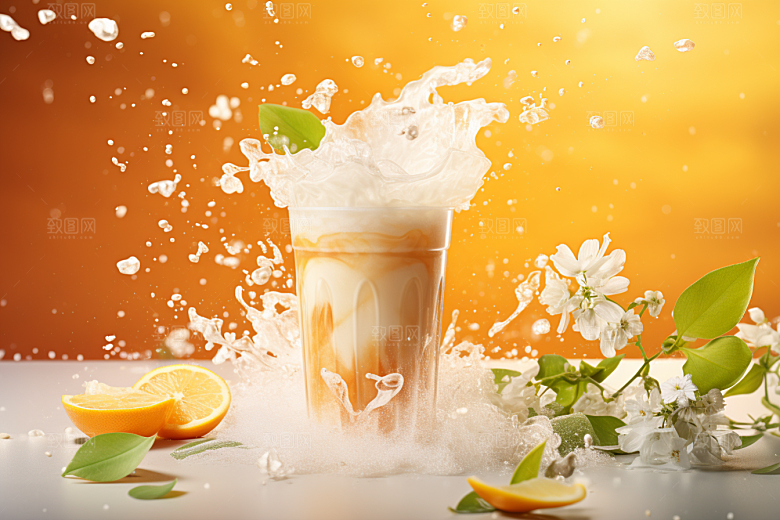 奶茶生活果茶摄影图