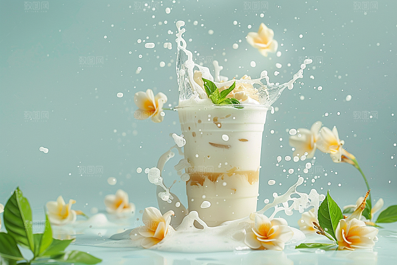 奶茶卡路里果茶摄影图