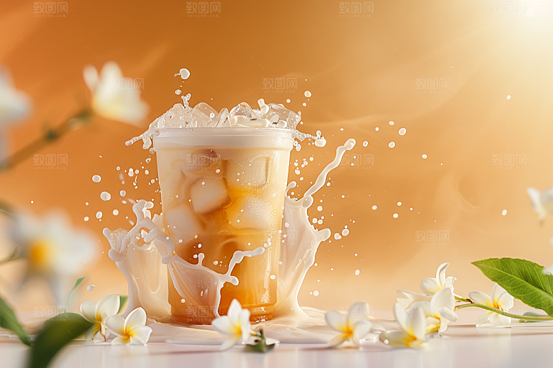奶茶果茶美味摄影图
