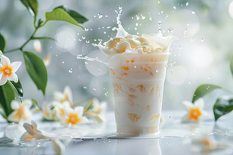 美味奶茶清新春天素材