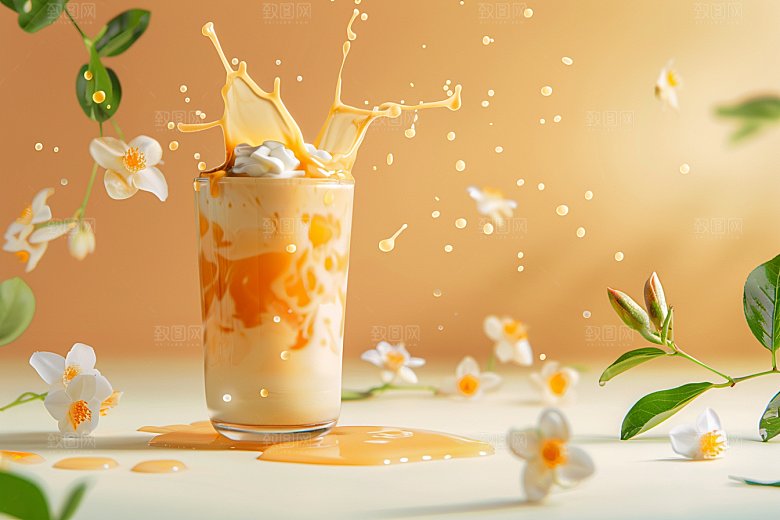美味奶茶春天清新素材