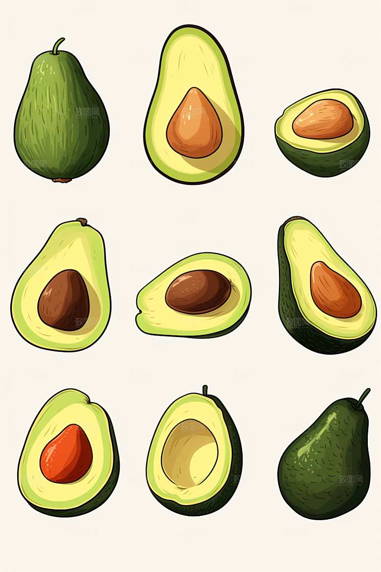 牛油果植物美食插画