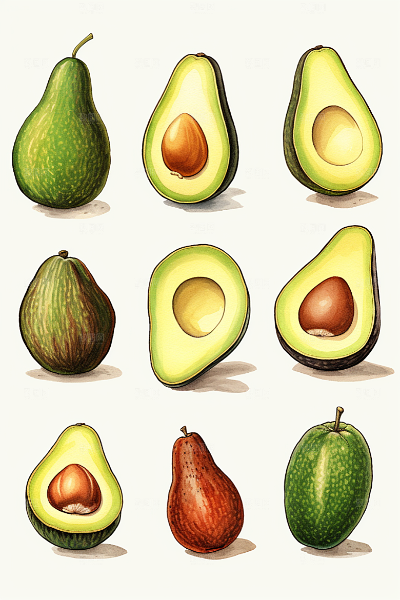 牛油果美食植物插画