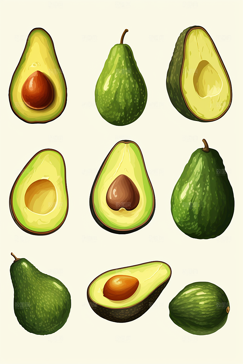 牛油果健康植物插画
