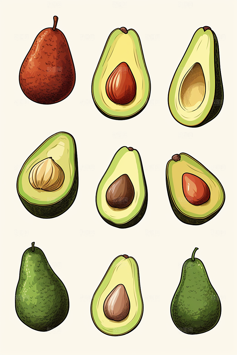 牛油果美食手绘插画
