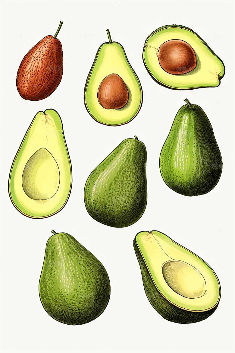 牛油果清新美食插画