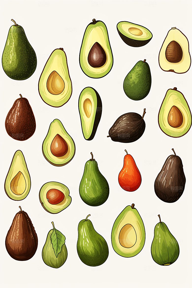 牛油果轻食手绘插画