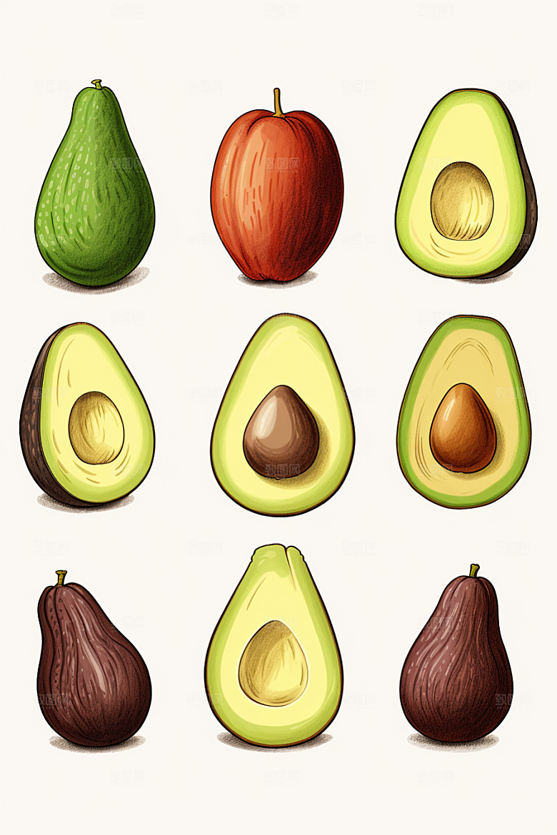牛油果手绘清新插画