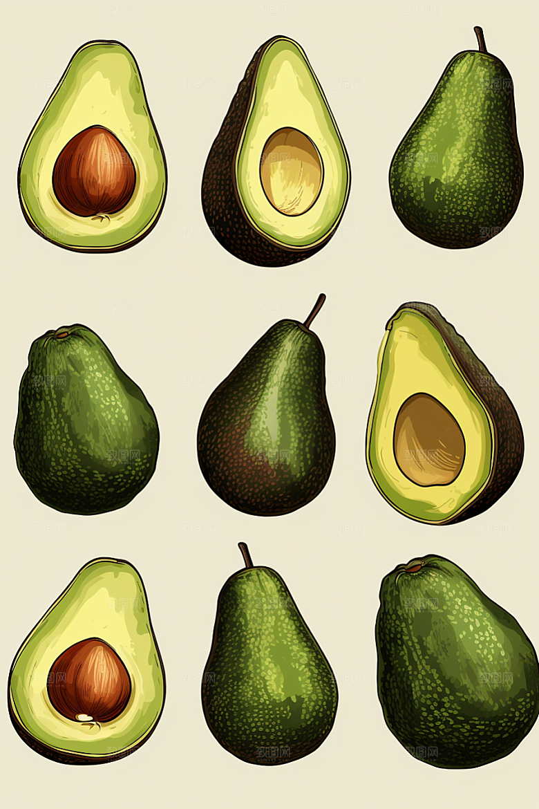 牛油果健康新鲜插画