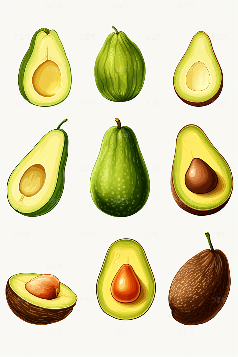 牛油果美食手绘插画