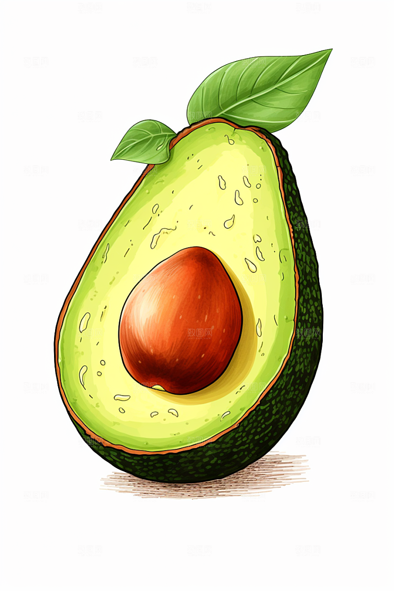 牛油果美食新鲜插画