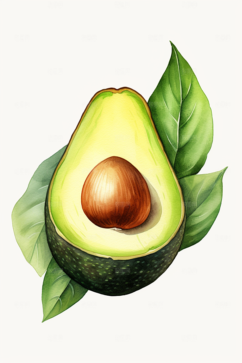 牛油果手绘植物插画
