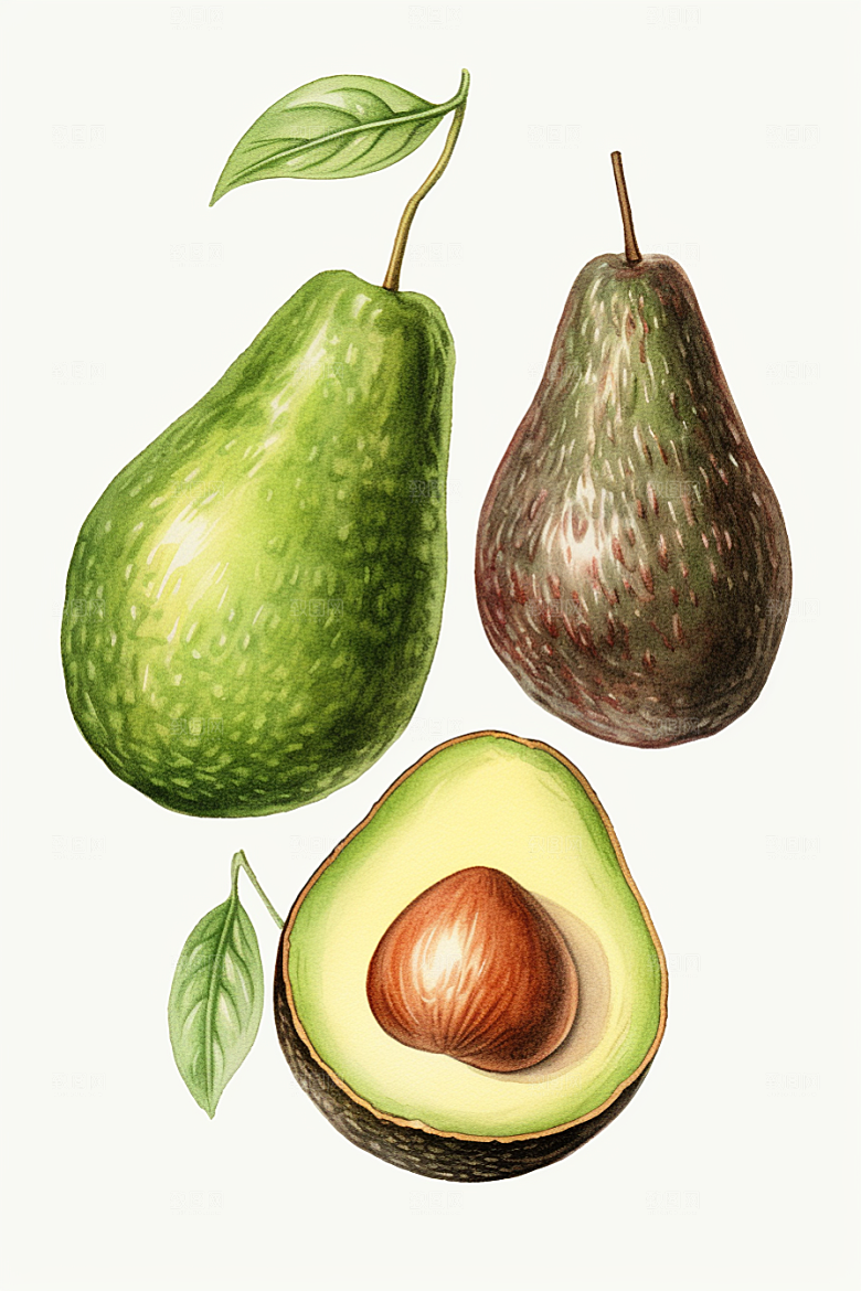 牛油果手绘新鲜插画