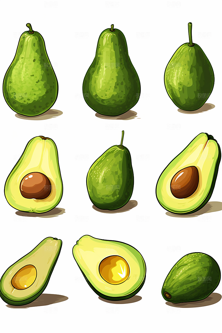 牛油果手绘美食插画