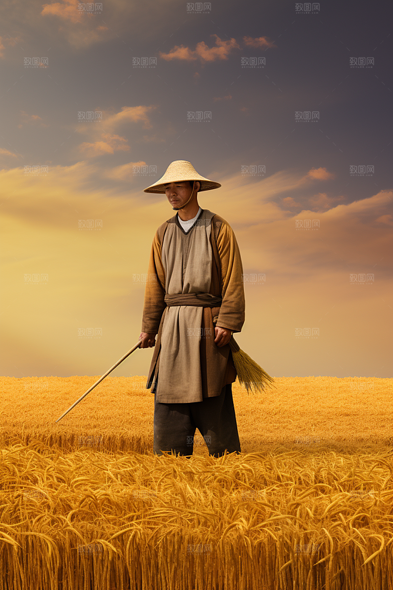 微距小人农民春季粮食摄影图