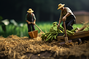 微距小人农民耕种粮食摄影图