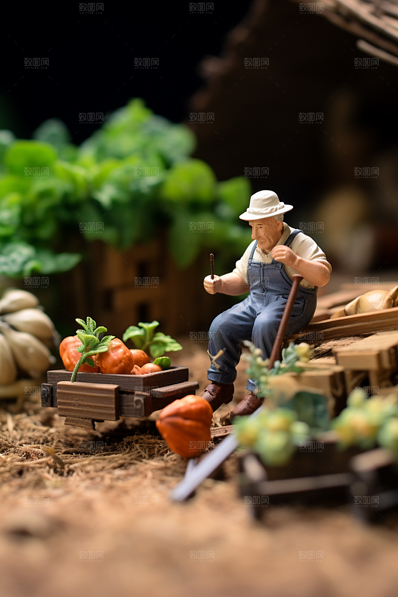 微距小人农民粮食高清摄影图