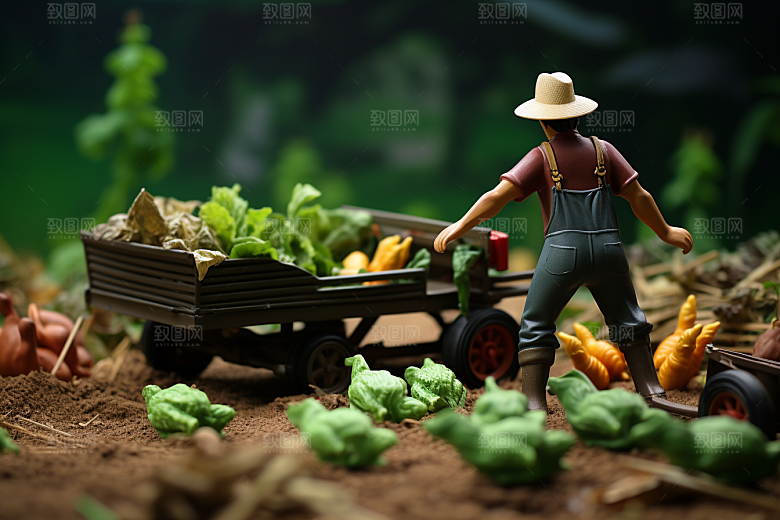 微距小人农民种田粮食摄影图