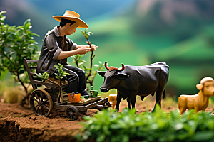 微距小人农民高清粮食摄影图
