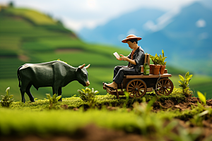 微距小人农民耕种农业摄影图